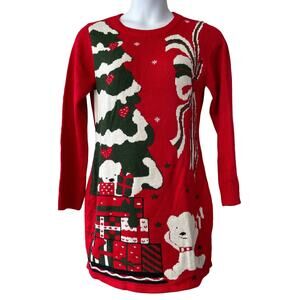 Stylish City Teddy Bear Christmas Sweater Dress Size Large